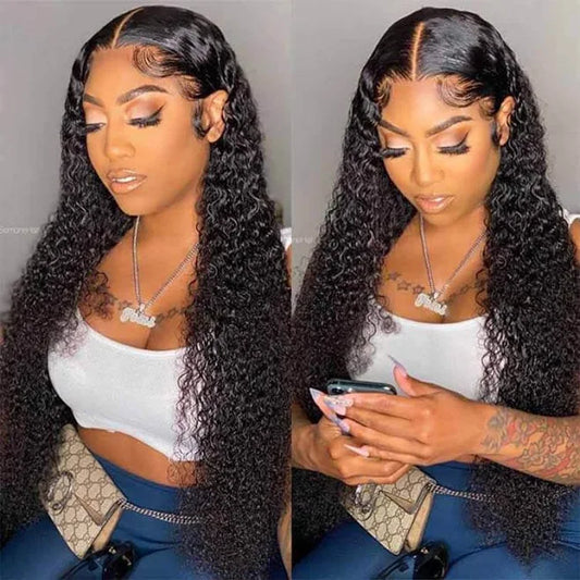13x4 HD Transparent Lace Front Jerry Curl Human Hair Wigs 200% Density